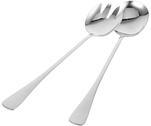BAZEITFLOW Stainless Steel Large Serving Spoon and Fork for Kitchen Buffet Use Utensils for Food Distribution Lightweight and Portable for Home and Restaurant