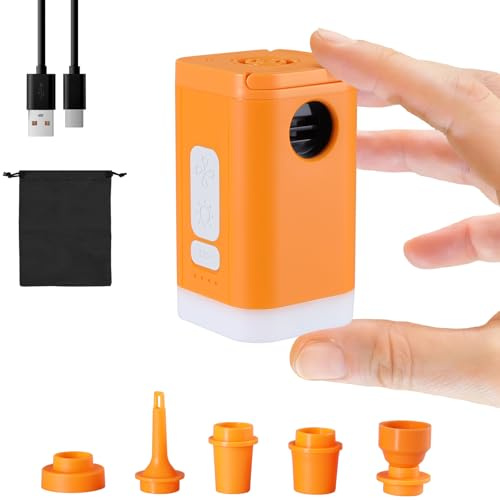 PELLOR Pompa Elettrica, Ricaricabile Mini 2400mAh Pompa con Illuminato, Senza Fili, 6 Ugelli Universali, Gonfiaggio e Sgonfiaggio Portatile Tiny Pump per Letto ad Aria, Sacchetto Sottovuoto, Campeggio