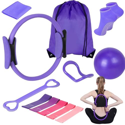 Halorin Set pilates da 13 pezzi, pilates Essential Kit per donne con pilates Ball Pilates, fasce di resistenza, calze, anello pilates e accessori per stretching e fitness (viola)