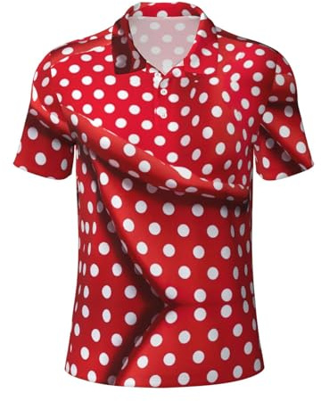 JGHHOUN Polo de manga corta con estampado de lunares rojos y blancos para hombre, negocios, fitness, correr, fin de semana, deportes al aire libre, Negro, L