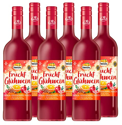 VALENSINA - Fruchtglühwein Orange-Granatapfel-Kirsch | Fruchtglühwein mit Saft aus frischen Orangen und Kirschen sowie Granatapfel. Inhalt: 6x 750ml und 8% vol.