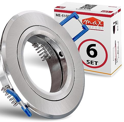 Maxkomfort 6er SET Einbaustrahler SET Edelstahl-Optik mit GU10 Fassung RUND Klickverschluß Einbauleuchte Einbauspot LED/Halogen Rahmen Rostfrei Deckenspot Strahler Spot 5105
