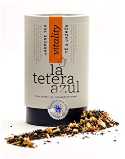 LA TETERA AZUL Té Negro Premium Con Jazmín. Infusión Estimulante. Bote A Granel De 100 Gramos Para 40 Infusiones.