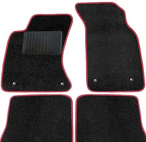 moto-MOLTICO Fußmatten Auto - Velours Autoteppiche passend für Audi A3 II 8P (2003-2011) - 4-teiliges Set - Schwarze Automatten mit Roten Ziernähten