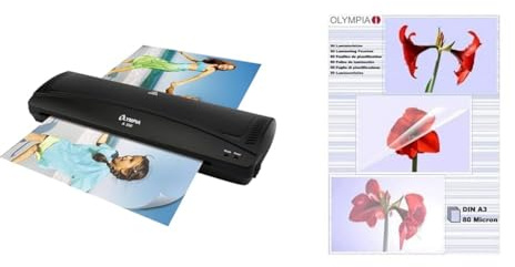 Olympia A 330 Laminiergerät für A3, Schwarz & Olympia 9174 Laminierfolien, 80 Micron, DIN A3, 50 Stück