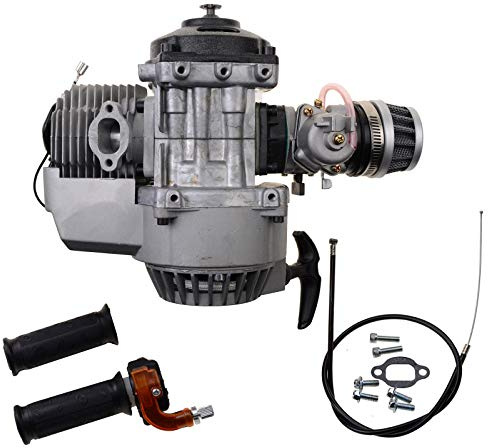 WOOSTAR 44mm Big Bore Zylinder mit Rückstoßstarter mit Vergaser und Luftfilter Motor Kit Ersatz für 2-Takt 43ccm 47ccm 49ccm 52ccm Mini Pocketbike Gas Moped Roller Silber