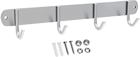 INTIRILIFE Edelstahl Garderobenleiste Modell E - 4 Haken - 30 x 5 cm - Kleiderhaken Garderobe Hakenleiste in 5 verschiedenen Designs