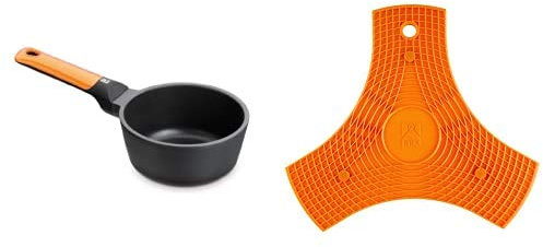 BRA Cazo 16cm Efficient Orange, Aluminio Fundido, Naranja, 16 cm + Salvamanteles, Silicona, Naranja, 2 Unidades