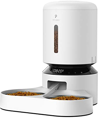 PETLIBRO Automatic Cat Feeder, Pet Food Dispenser Triple Preservation with Stainless Steel Bowl & Twist Lock Lid, Up to 50 Portions 6 Meals Per Day, Granary for Small/Medium Pets (2/5L, White)