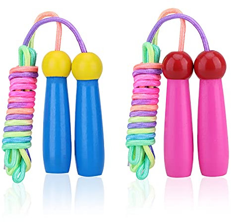 HOMALZ Skipping Rope Kids Adults Skipping Ropes Adjustable Jumping Rope with Wooden Handle and Cotton for Children Girls Boys Skip Ropes for Exercise Workout School Game Outdoor, 2 Pack (Pink & Blue)
