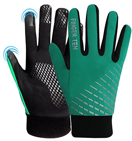 AMRTA Winter Cycling Gloves Kids Boys Girls Thermal Warm Touchscreen with Palm Grip for Running Football MTB Rugby Bike Hockey Skating Table Tennis Hiking (Green, Large)