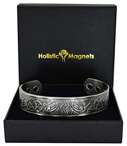 Holistic Magnets® Wikinger Kupfer Armband Groß (Antik-Silber) Herren Magnetarmbänder für Arthritis Originelle Geschenke für Männer Magnetarmband (VEP)-Adler (L: Handgelenk 19,5-22cm)