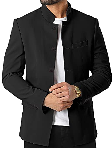 Mens Casual Suit Blazer Jackets Stand Mandarin Collar Lightweight Lined Sport Coats Business Coats (US, Alpha, XX-Large, Regular, Regular, Black)