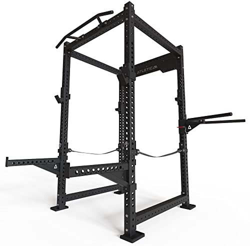 Atletica R8-Soundwave Power Rack | 4 J-Hooks, Safety Straps, Spotter Arms, Logo Plate, Dip & Pull-Up Bar | 226x123x123 cm | 186 kg | Erweiterbar