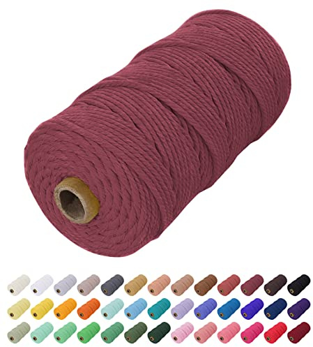 Uiopa Makramee Garn 2mm x 200m, Baumwollkordel Farbig Baumwollgarn Geflochten Baumwollseil, Natürliche Baumwollschnur für Wandbehang, Vorhang, Traumfänger, Hängepflanze, Deko (Rostrot)