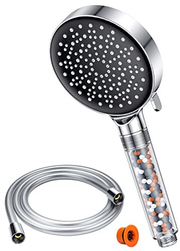 Duschkopf Wassersparend mit Schlauch 1,5M- YEAUPE Wassersparender Duschkopf 7,5L/Min mit Filter, Sparduschkopf Regendusche Energiespar Druckerhöhend, Duschbrause Set mit 6 Strahlarten, Chrom