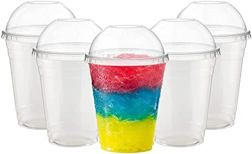 Edenpack Vasos para batidos con tapas de cúpula, vasos de plástico transparentes, batidos, café helado, batidos, jugo de granizado, té de burbujas, reutilizable, lavable a mano, reciclable (25, 10