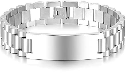 Bishilin Armband Individualisiert, Herren Armbänder Edelstahl Schild mit Gravur Partnerarmband Personalisiert Männer Armband 21.5 cm Schwarz Gold Silber