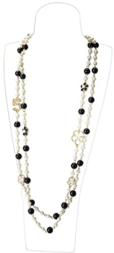 CZZSiug Lot de 5 colliers longs créateurs imitation perle Neckalce Camélia Fleur Numéro 5 Long Layered Charm Pull Neckalce pour femme, Métal, Diamant créé