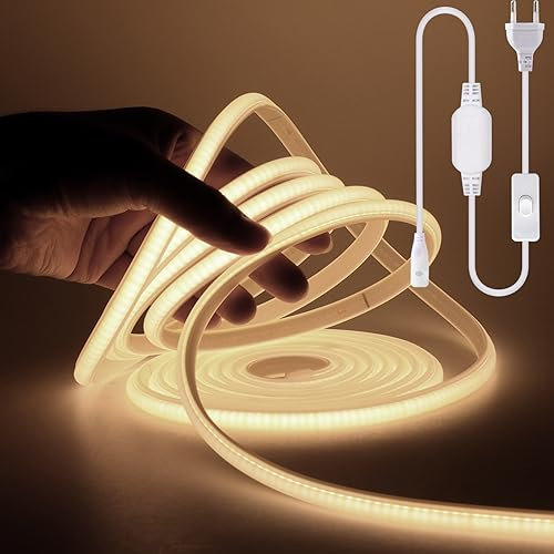 Wisada COB LED Band 20m, 220V 288 LEDs/m Superhell Naturweiß FCOB Neon LED Streifen, Hohe Dichte Flexibler LED Lichtband, Wasserdicht Silikon LED Neonlicht mit Schaltstecker für Architekturbeleuchtung