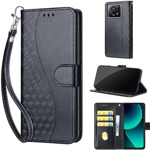 TOMYOU Handyhülle für Xiaomi 13T / 13T Pro/Redmi K60 Ultra Hülle, Premium Stoßfesten Kunstleder Flip Wallet Case Klapphülle kompatibel für Xiaomi 13T / 13T Pro/Redmi K60 Ultra Schwarz