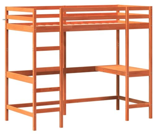 vidaXL Hochbett mit Schreibtisch Wachsbraun 90x200cm Massivholz Kiefer