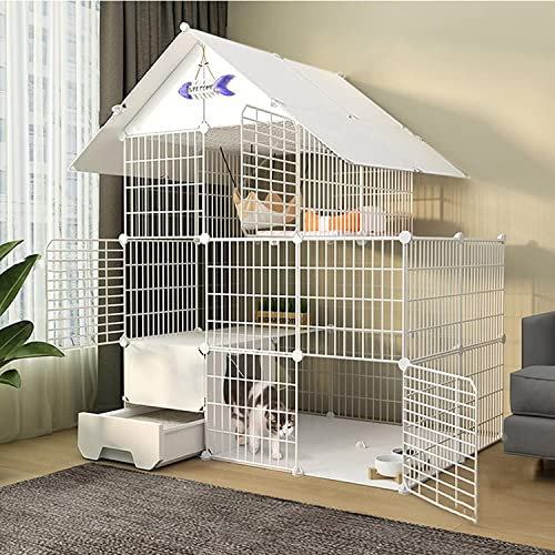 Katzenkäfig – Kaninchenkäfig für den Innenbereich, Katzenkäfig, großer Indoor-Katzenkäfig mit Katzentoilette, Katzenkäfig mit Tür und geschlossener Katzentoilette für Katzen (Set B 111 x 85 x 145 cm)