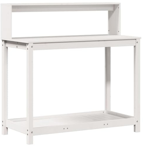 vidaXL Pflanztisch, Gärtnertisch mit Ablagen, Blumentisch für Garten Balkon Terrasse, Gartentisch Arbeitstisch, Weiß 108x50x109,5cm Massivholz Kiefer
