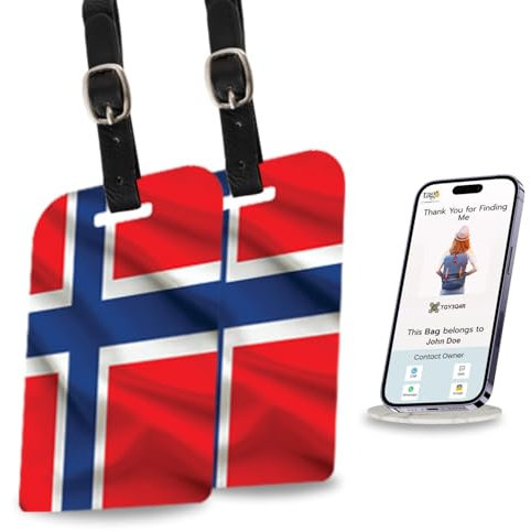 tag8 Taschenanhänger mit Norwegen-Flagge, trendiger Gepäckanhänger, ID-Identifikation, modisches digitales Namensschild, Fluggesellschaftskonform, SITA World Tracer-Code aktiviert, Reise-Geschenkidee,