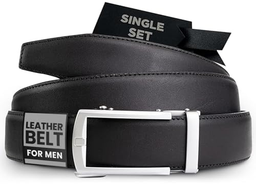 Nordform Herren Ledergürtel ohne Löcher mit kratzfester Schnalle - Handgefertigt - Skandinavische Qualität - Größenverstellbar - Hochwertiges Leder - Einzelset (Matte Black, Matte Silver)