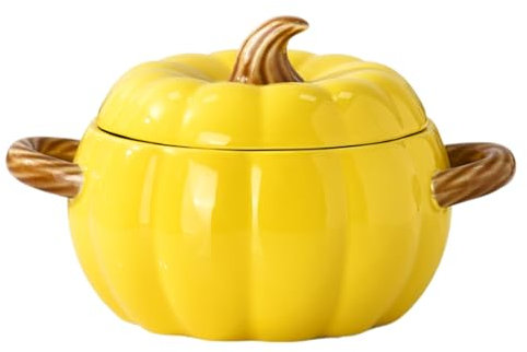 Marmite en céramique avec couvercle de 1,9 l avec couvercle, grand bol à soupe avec deux poignées, passe au lave-vaisselle et au micro-ondes, casserole à soupe citrouille pour Halloween, Noël,