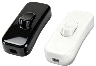 Powice 2 Stück Zwischenschalter,Schnurschalter,Schalter 230v,Kabelschalter,Geeignet für 2- und 3-adrige Netzkabel und Kleingeräte oder Leuchten Kippschalter,(Weiß+Schwarz)
