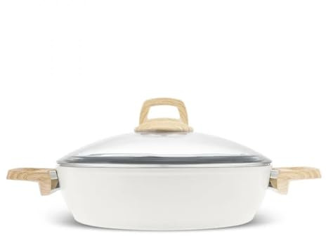 Karaca schweizisk platt kastrull i kristall, 26 cm, krämig – högkvalitativ, platt kastrull för perfekt matlagning och snygg design