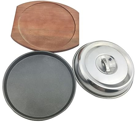 FUNOMOCYA Plaque Teppanyaki Ronde 21 Cm En Fonte Couvercle Antiadhésif Pour Barbecue Et Assiette De Steak Western, Équipement Restauration Professionnelle, Ensemble Complet