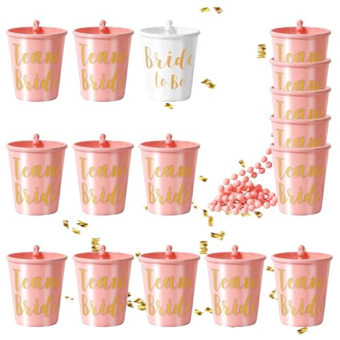 Votoko 16 Pezzi Bicchierini da Grappa, con Catena da Collo, Decorazione JGA Rosa Chiaro, Ideali per Addio al Celibato, Team Sposa, e Bachelorette Party