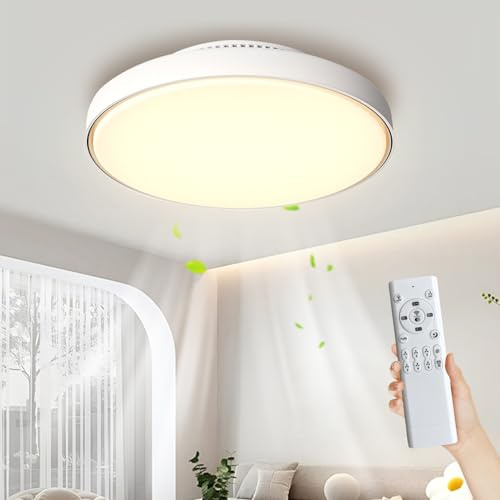 MiiR Moderner Deckenventilator Mit Beleuchtung Und Fernbedienung Led 45W Blattlose Lampe Mit Ventilator Dimmbar 6 Geschwindigkeiten Deckenleuchte Mit Ventilator Für Schlafzimmer Wohnzimmer Weiß, 44cm