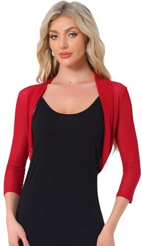 Allegra K Bolero Elegante Mujer para Boda, Mangas Largas de Malla Semitransparente Cardigan Corto para Fiesta Coctel Cuello Abierto Rojo S