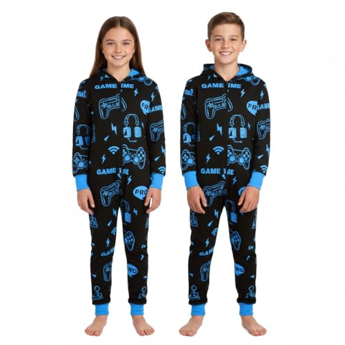 A2Z 4 Barn bomull sparkdräkt för barn sparkdräkt pyjamas lounge bära lek tid tryck sovdräkt bekväma barn presenter för flickor pojkar gamla 2–13, blå, 13 år