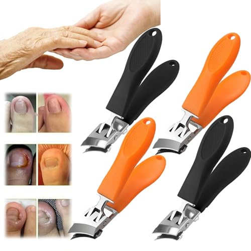 Schräger spritzwassergeschützter Nagelknipser mit weiter Backenöffnung,Wide Jaw Opening Anti-Splash Slanted Nail Clippers, Nagelknipser mit Auffangbehälter für Senioren (4 Stück)