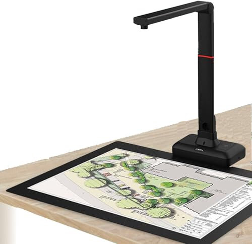Escáner de documentos de 23 MP, escáner A2 plegable, altura ajustable, escáner portátil con OCR, escáner de libros USB para Windows y macOS, tecnologías de aplanamiento automático y eliminación