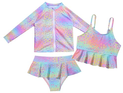 Happy Cherry Maillot de Bain 3 pièces pour Fille Ensemble Rashguard Protection Solaire Fille 3-8 Ans 6 Ans