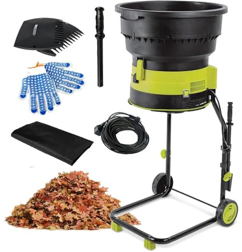 JJENXYYDS Electric Leaf Mulcher Garden Shredder,with Wheels,Storage Bag and Leaf Rake, Funnel Diameter 54CM,for Garden Debris, Leaves and Branches,40m-power-cord