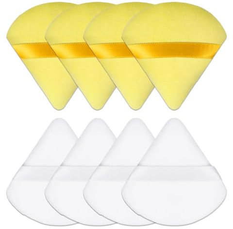 8 Pieza Soplos de Polvo, Juego Triángulo Polvos Puffs, Maquillaje Puff con Correa Esponja Herramientas, Borlas de maquillaje, Esponjas para base y polvo, powder puff (Amarillo/Blanco)