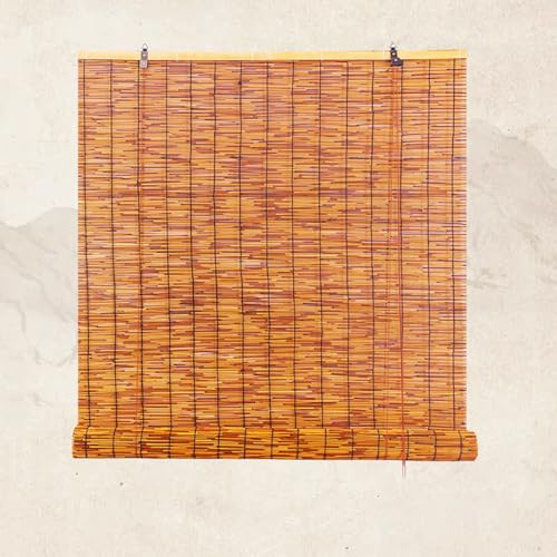 Geovne Retro-Bambusrollos,Natural Schilf Vorhang,Sonnenschutz Rollladen,Handgewebtes/Lichtfilterndes/Karbonisierendes Rollo Bambus,für Veranda Pergola Garten,mit Lifter (180x220cm/71x87in)