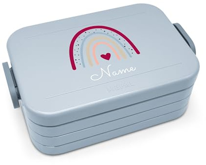 printplanet® Personalisierbare Brotdose „Layout Regenbogen“ – Lunchbox/Bento Box von Mepal – mit eigenem Namen oder Wunschtext – Farbe Nordic Blue – BPA-frei – Geschenkidee