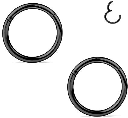 VCMART 2pcs Surgical Steel Nose Clicker Ring Hoop 20G 8mm Septum Lip Tragus Earring Cartilage Helix Piercing Jewellery black