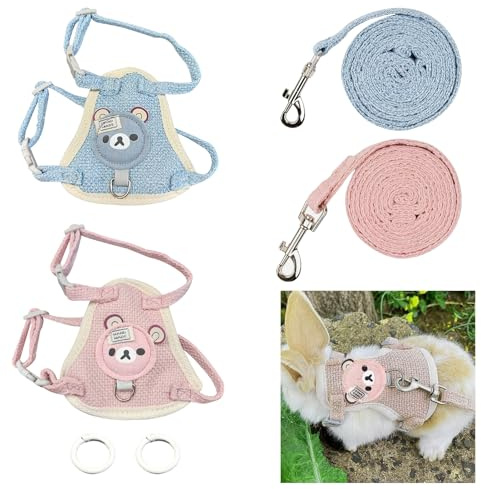 HENGBIRD Lot de 2 laisses réglables pour lapin nain, accessoires pour chats, petits chiens et autres petits animaux domestiques (rose et bleu)