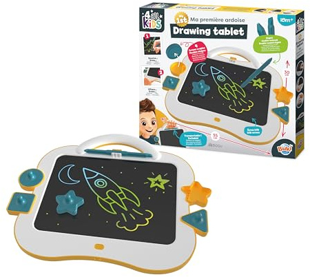 BUKI FK014 - Meine erste Maltafel ab 18 Monaten – Leichte Kinder Zeichentafel mit Griff, 4 Silikon-Stempeln, Multicolor-Bildschirm, 35x30 cm, nur 500 g