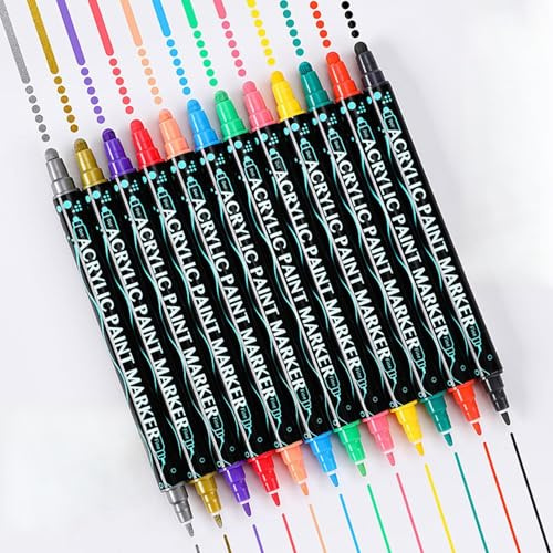 Yatrosynth Metallic Marker Stifte, 12 Dual Tip Metallic Acrylstifte, Wasserfest, Stifte Set für Fotoalbum, Zeichnen, DIY-Projekte, Holz Glas Steine Bemalen, Ostern Basteln