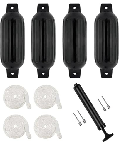 4PCS Defensas Para Barcos,Juego De Guardabarros,Incluidos Los Conductos De Guardabarros,Defensas de Barco Marino Inflables, Juego de Parachoques de Barco,Adecuado para embarcaciones de 3 a 6 metros